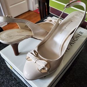Etienne Aigner Pale Ivory Patent Pumps